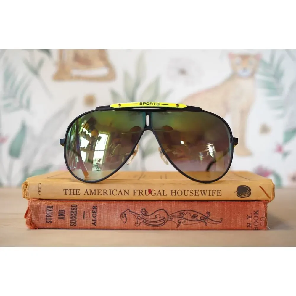 Vintage Aviator Sunglasses 1980s Taiwan NOS Multicolor Rave Party Retro Sporty
